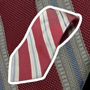 Faconnable Necktie Red Blue White Striped Silk Hand Made in Italy Tie Textured